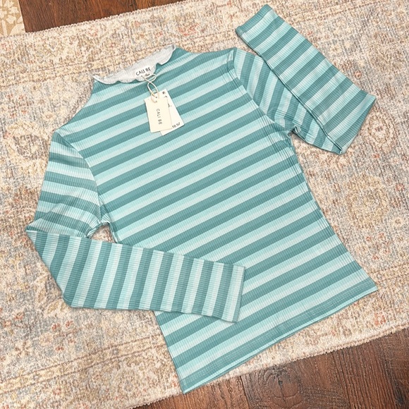 NWT Teal Stripe Ribbed Long Sleeve - Picture 4 of 4